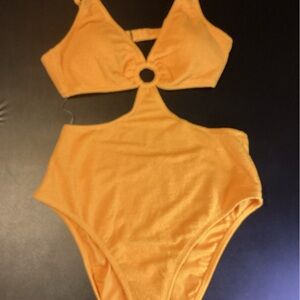 Shade & Shore golden yellow cutout one piece swimsuit monokini women's medium